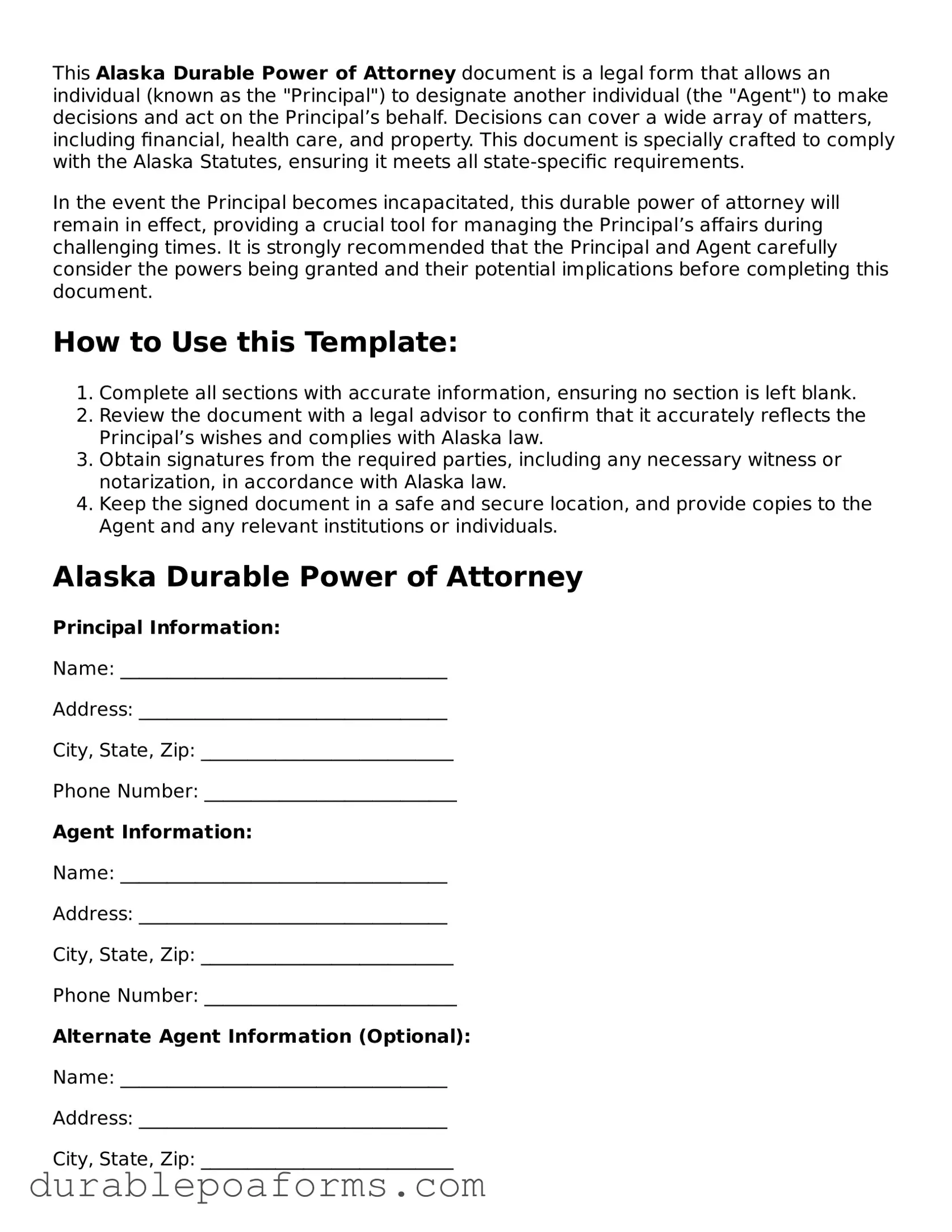 Attorney-Verified  Durable Power of Attorney Document for Alaska