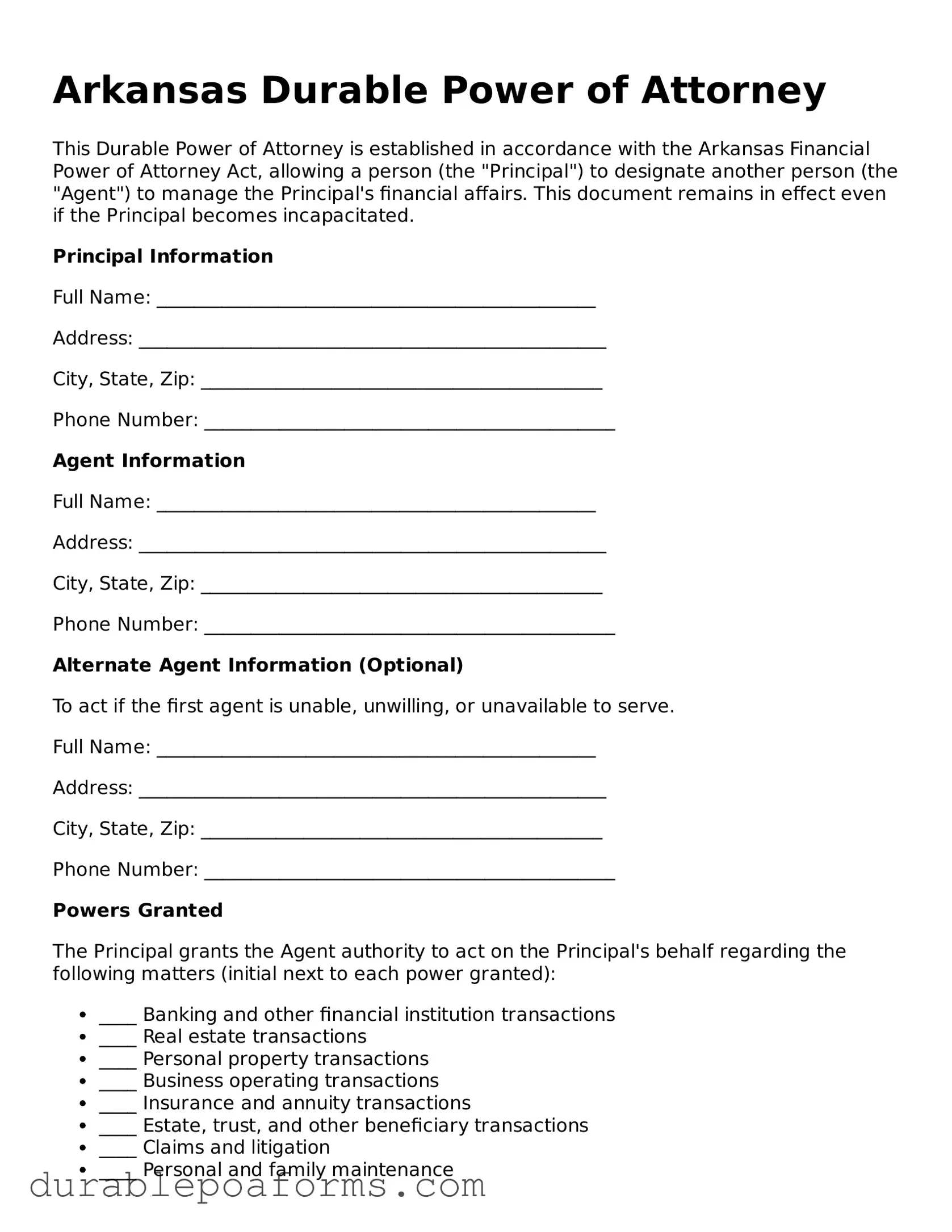 Attorney-Verified  Durable Power of Attorney Document for Arkansas