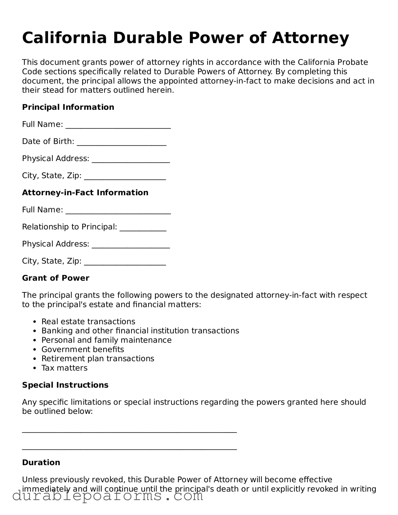 Attorney-Verified  Durable Power of Attorney Document for California