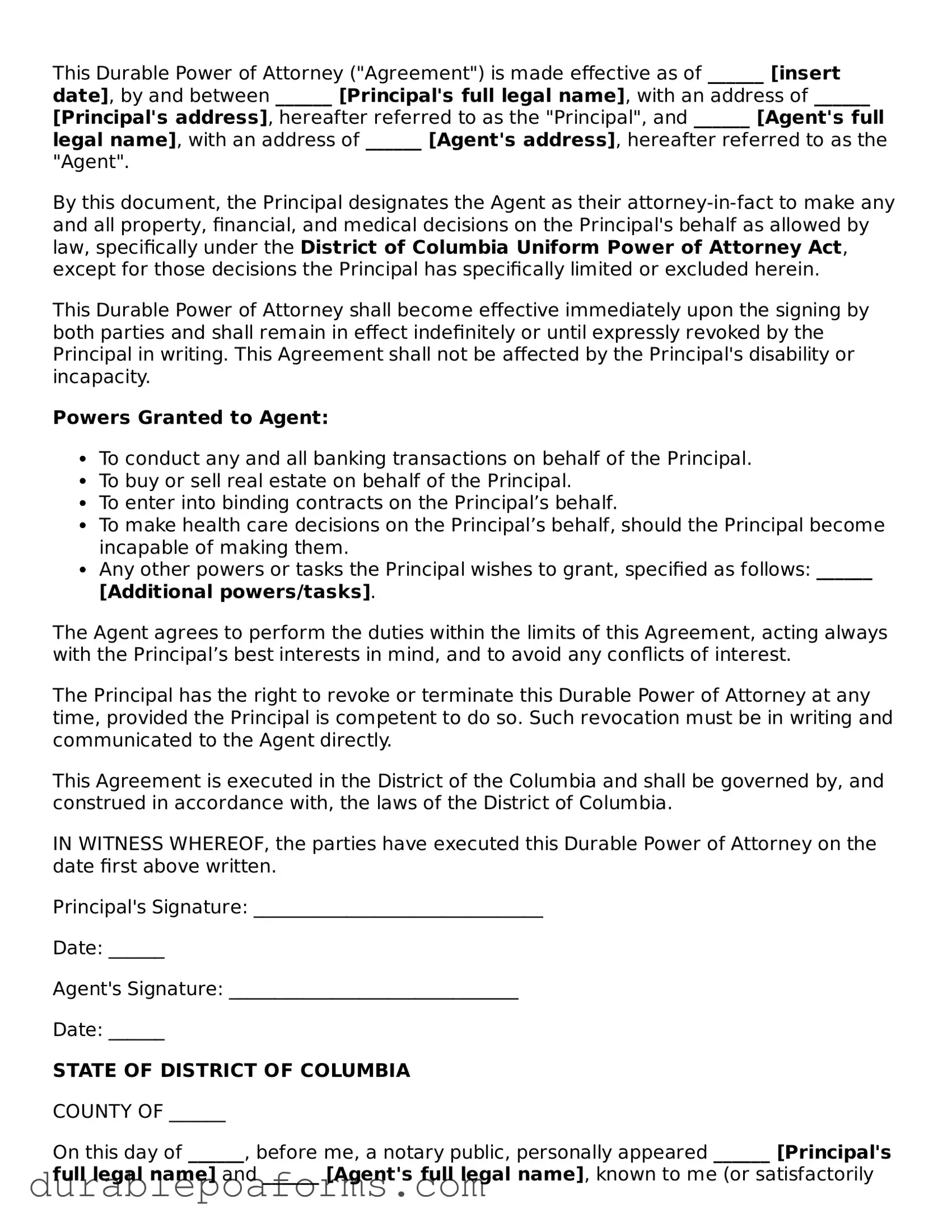 Attorney-Verified  Durable Power of Attorney Document for District of Columbia