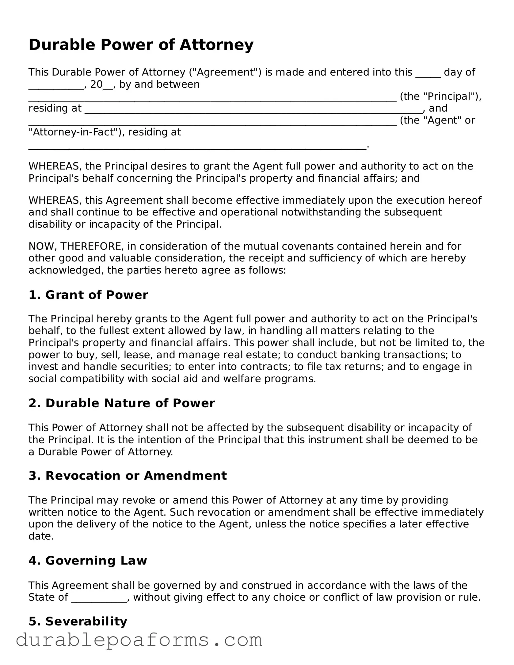 Printable Durable Power of Attorney Form