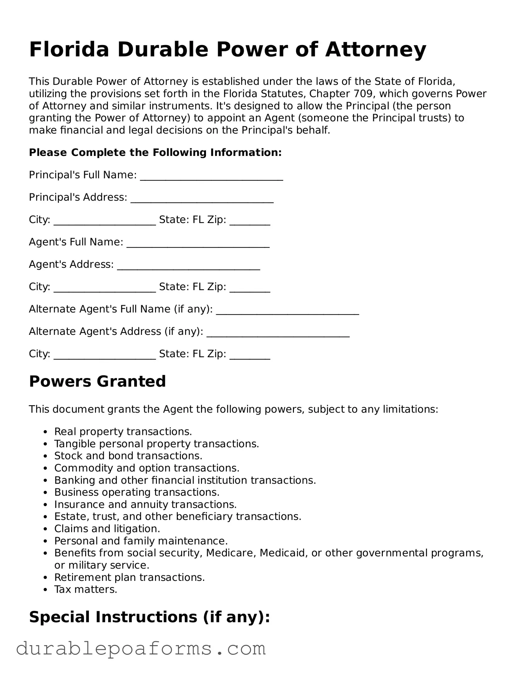 Attorney-Verified  Durable Power of Attorney Document for Florida