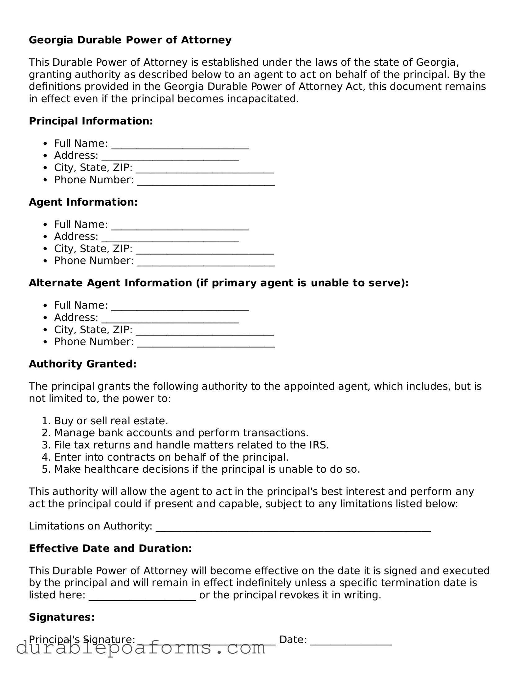 Attorney-Verified  Durable Power of Attorney Document for Georgia