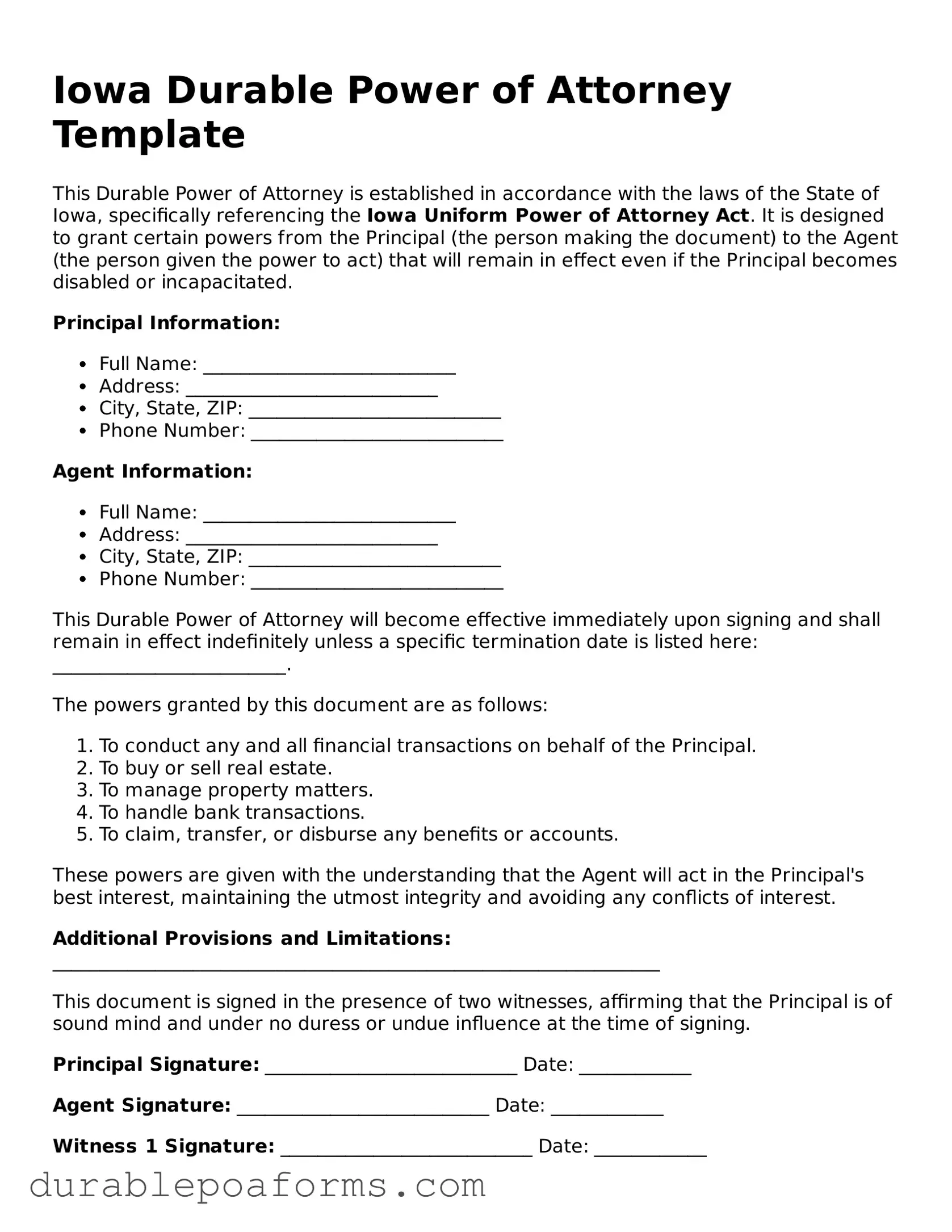 Attorney-Verified  Durable Power of Attorney Document for Iowa