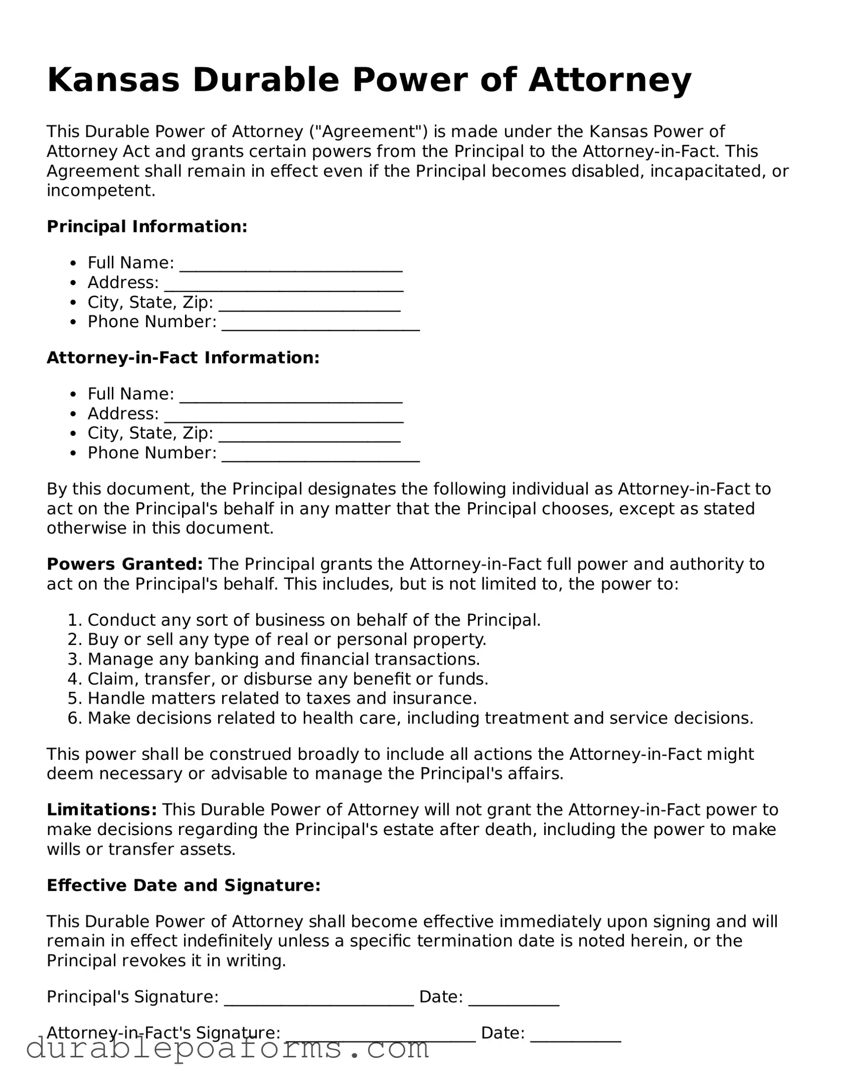 Attorney-Verified  Durable Power of Attorney Document for Kansas