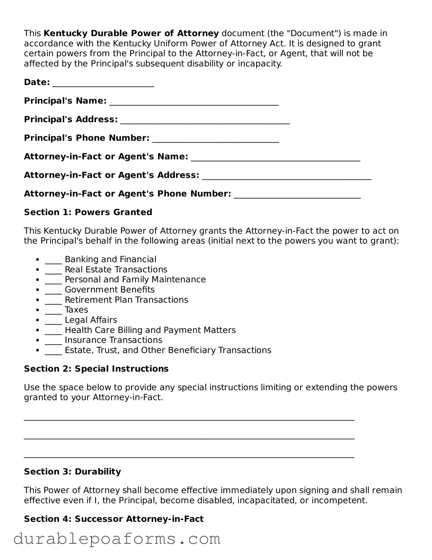 Attorney-Verified  Durable Power of Attorney Document for Kentucky