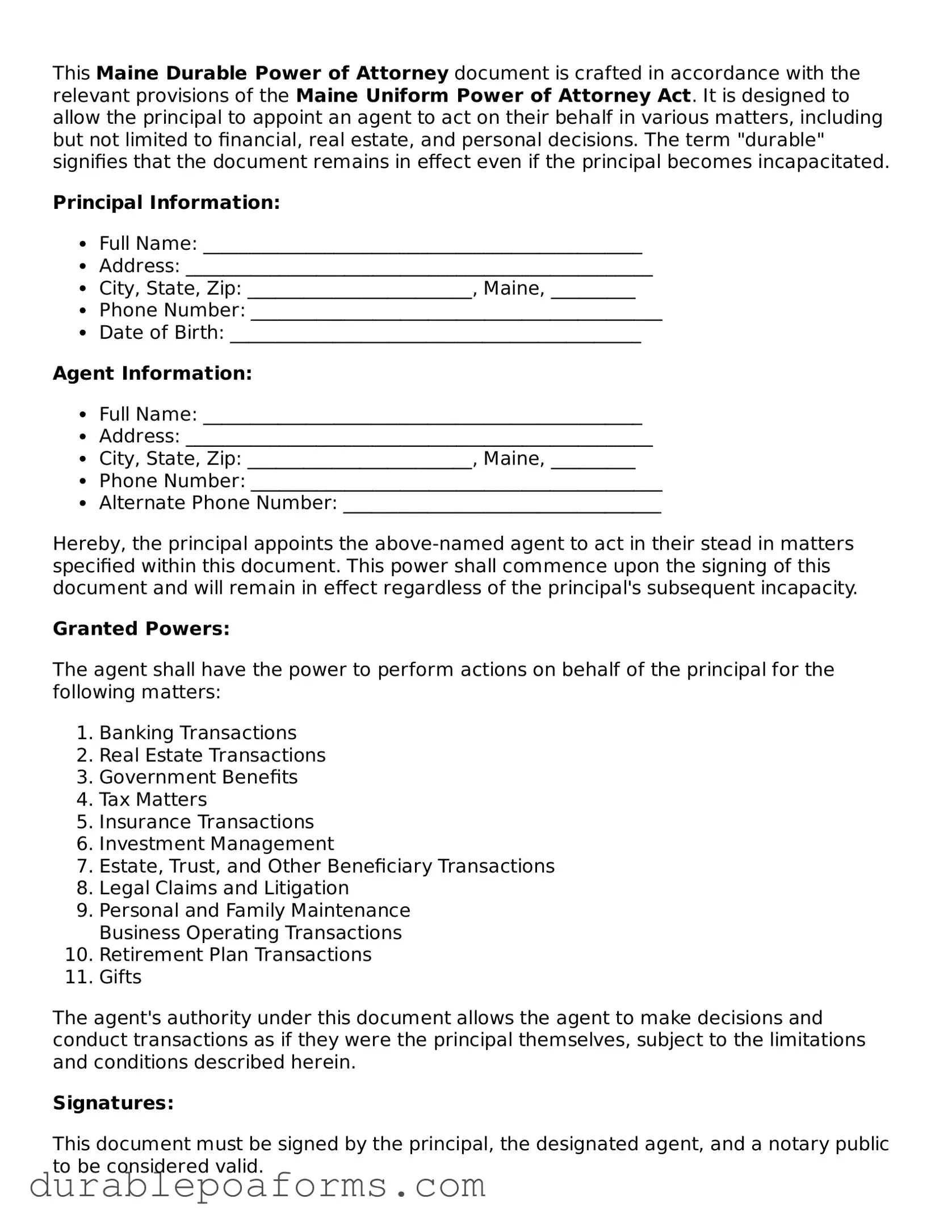 Attorney-Verified  Durable Power of Attorney Document for Maine