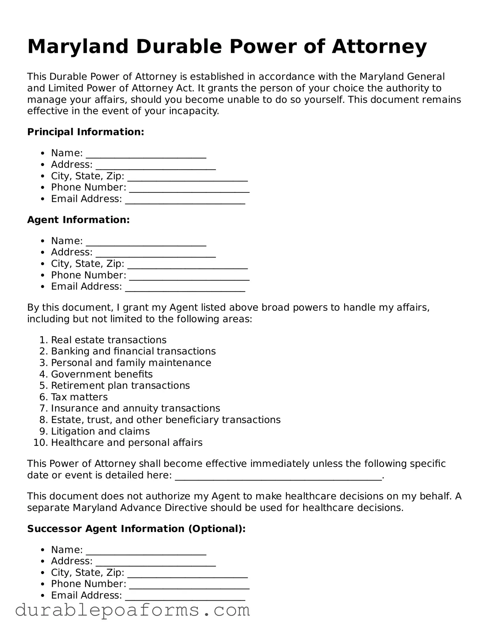 Attorney-Verified  Durable Power of Attorney Document for Maryland