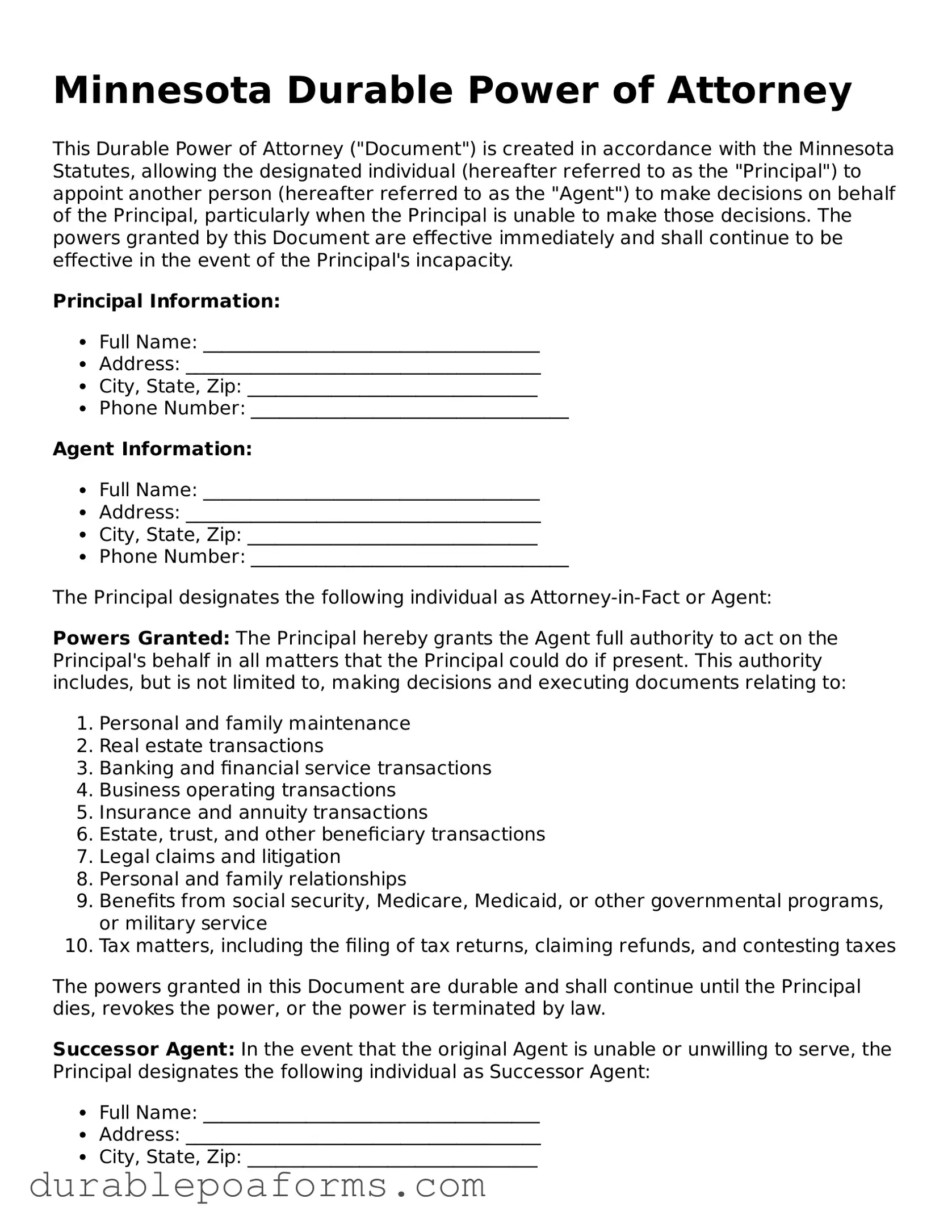 Attorney-Verified  Durable Power of Attorney Document for Minnesota