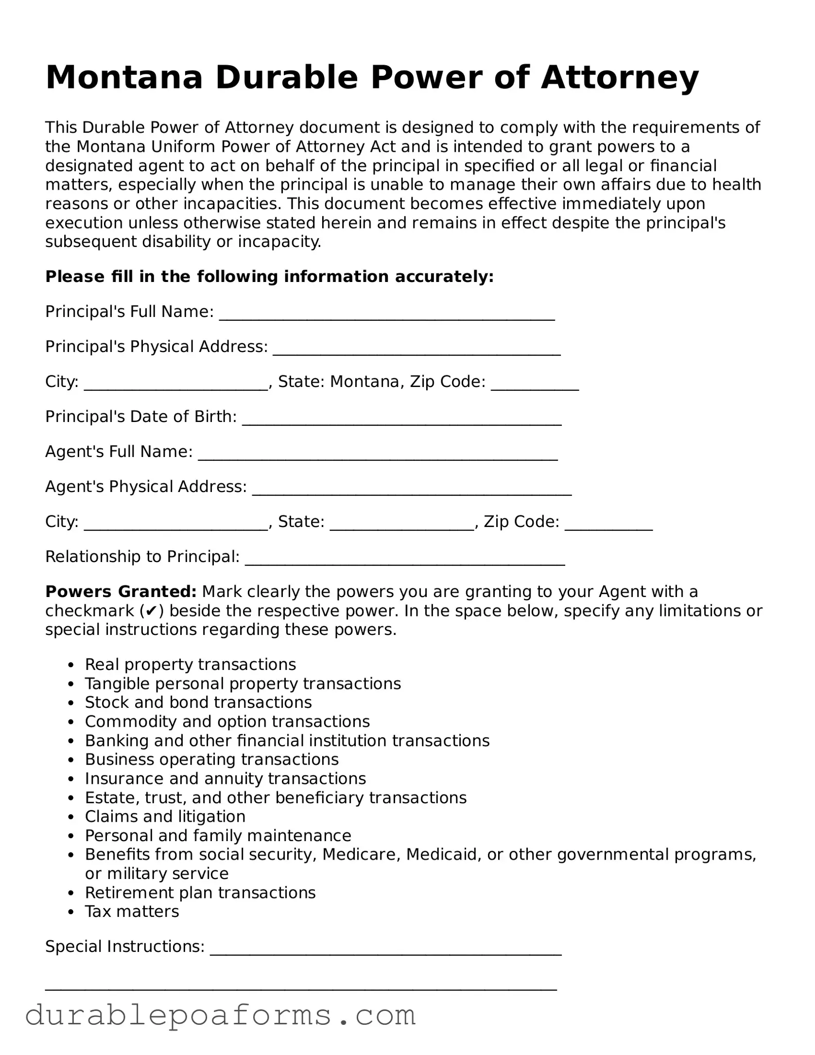 Attorney-Verified  Durable Power of Attorney Document for Montana