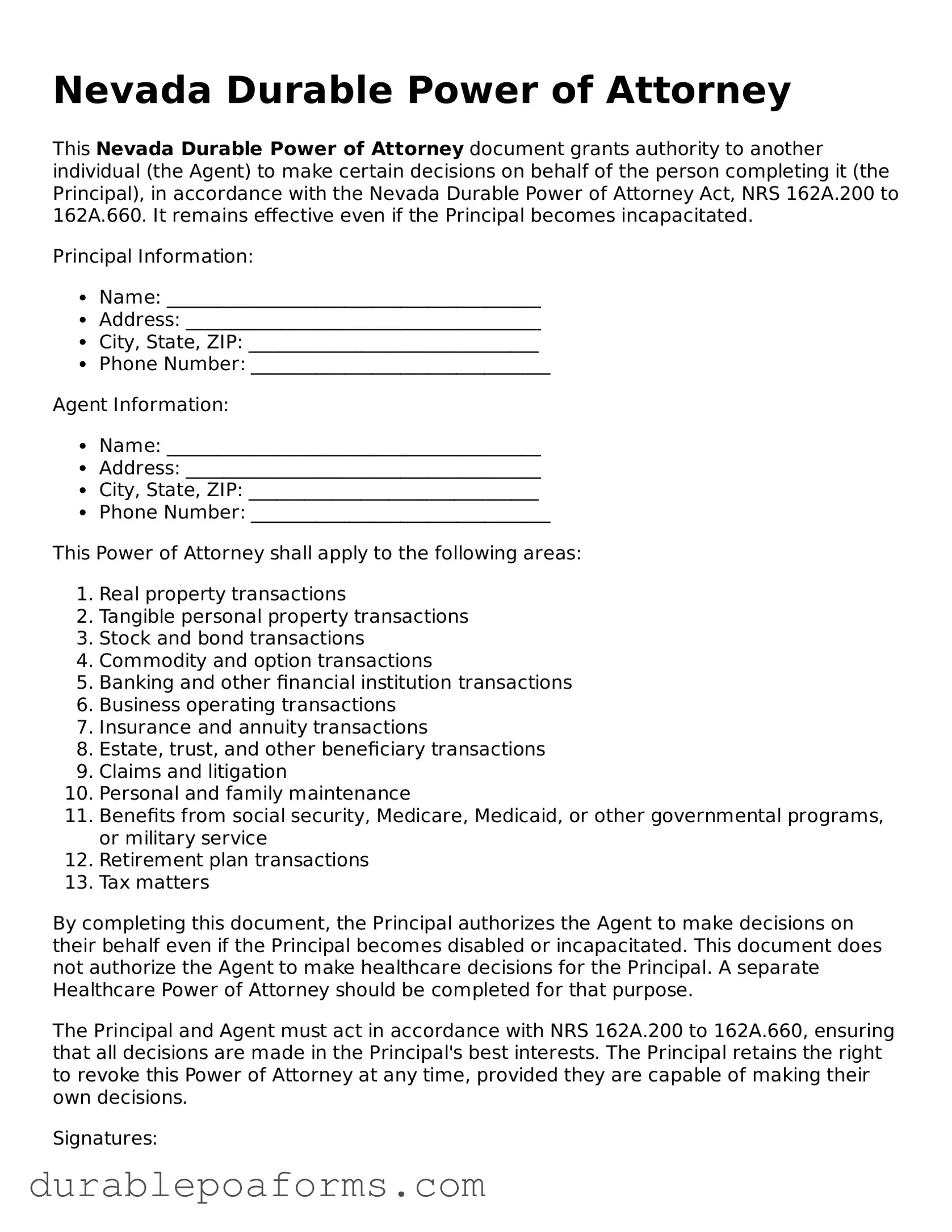 Attorney-Verified  Durable Power of Attorney Document for Nevada