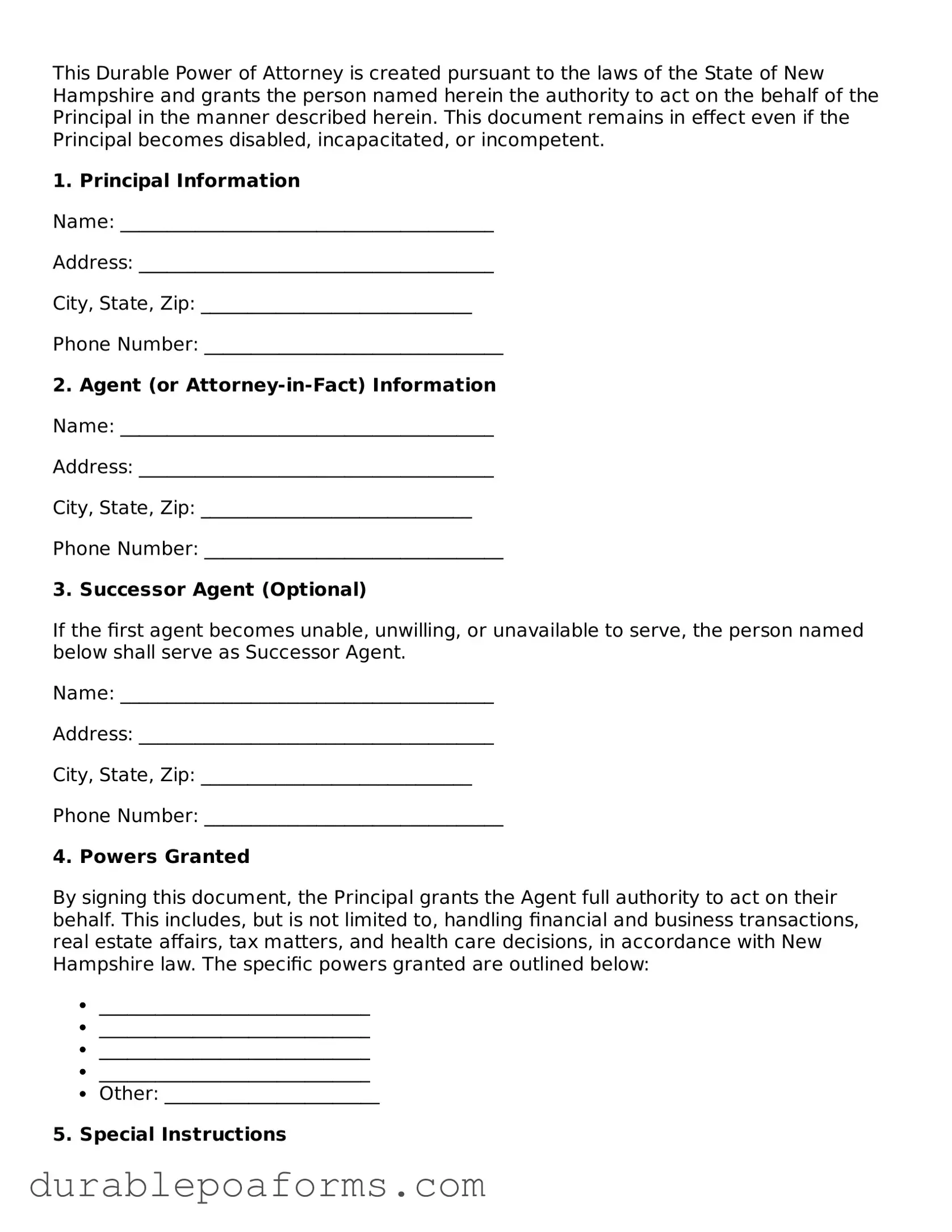 Attorney-Verified  Durable Power of Attorney Document for New Hampshire