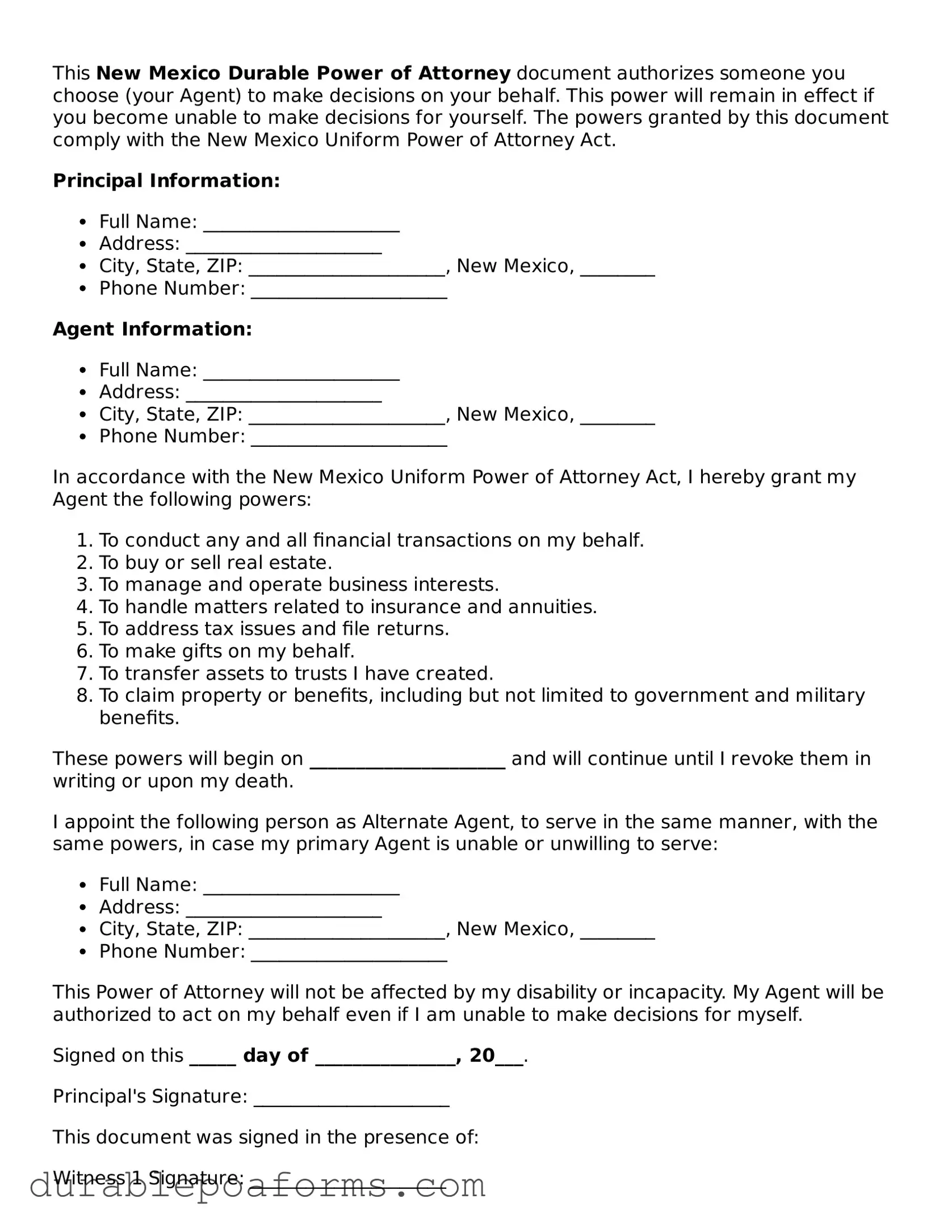 Attorney-Verified  Durable Power of Attorney Document for New Mexico