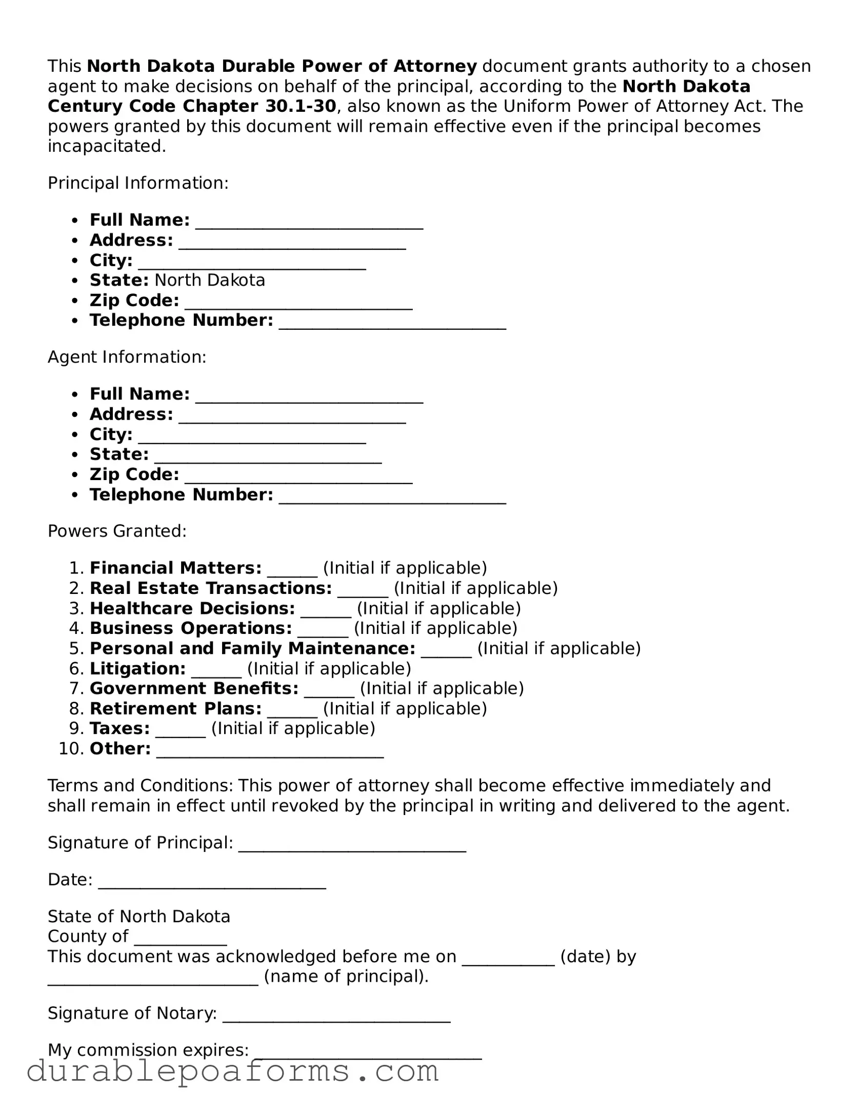 Attorney-Verified  Durable Power of Attorney Document for North Dakota