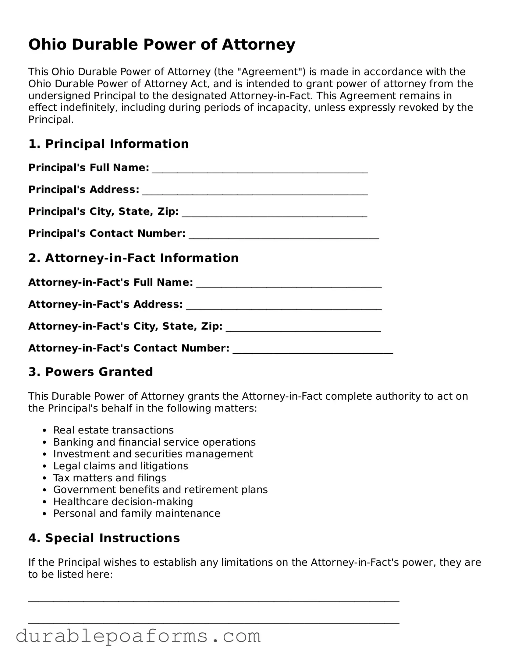 Attorney-Verified  Durable Power of Attorney Document for Ohio