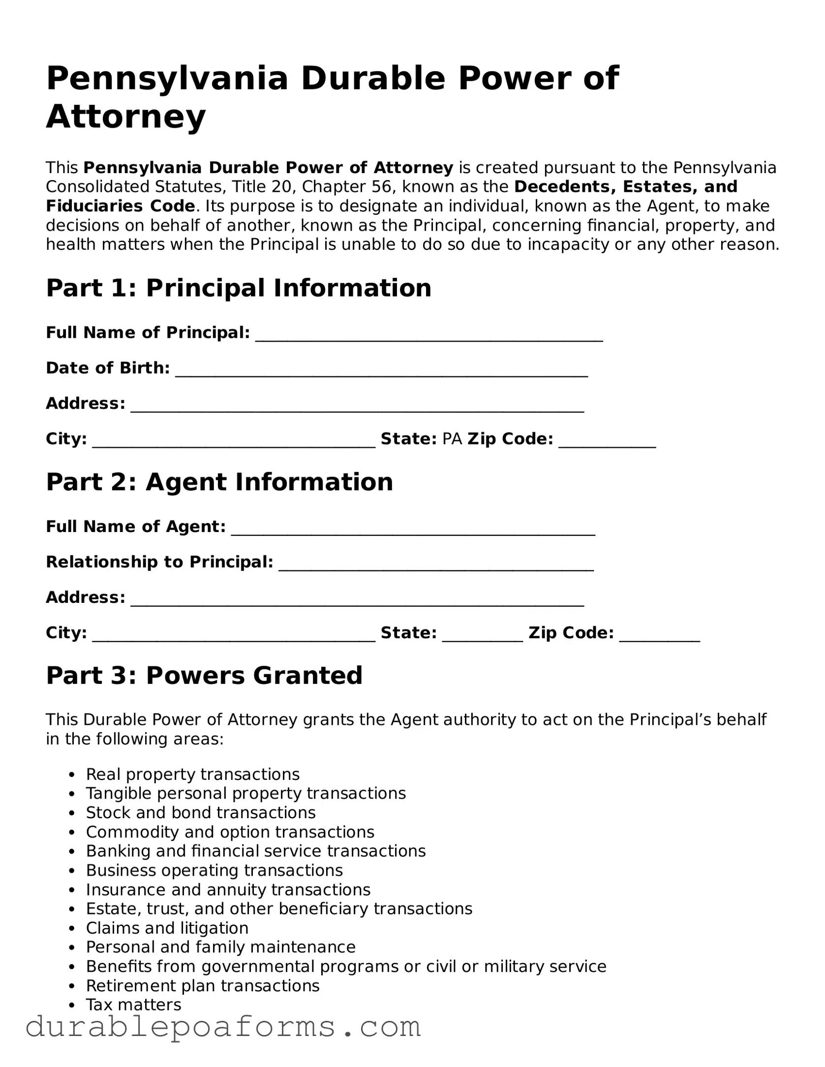 Attorney-Verified  Durable Power of Attorney Document for Pennsylvania