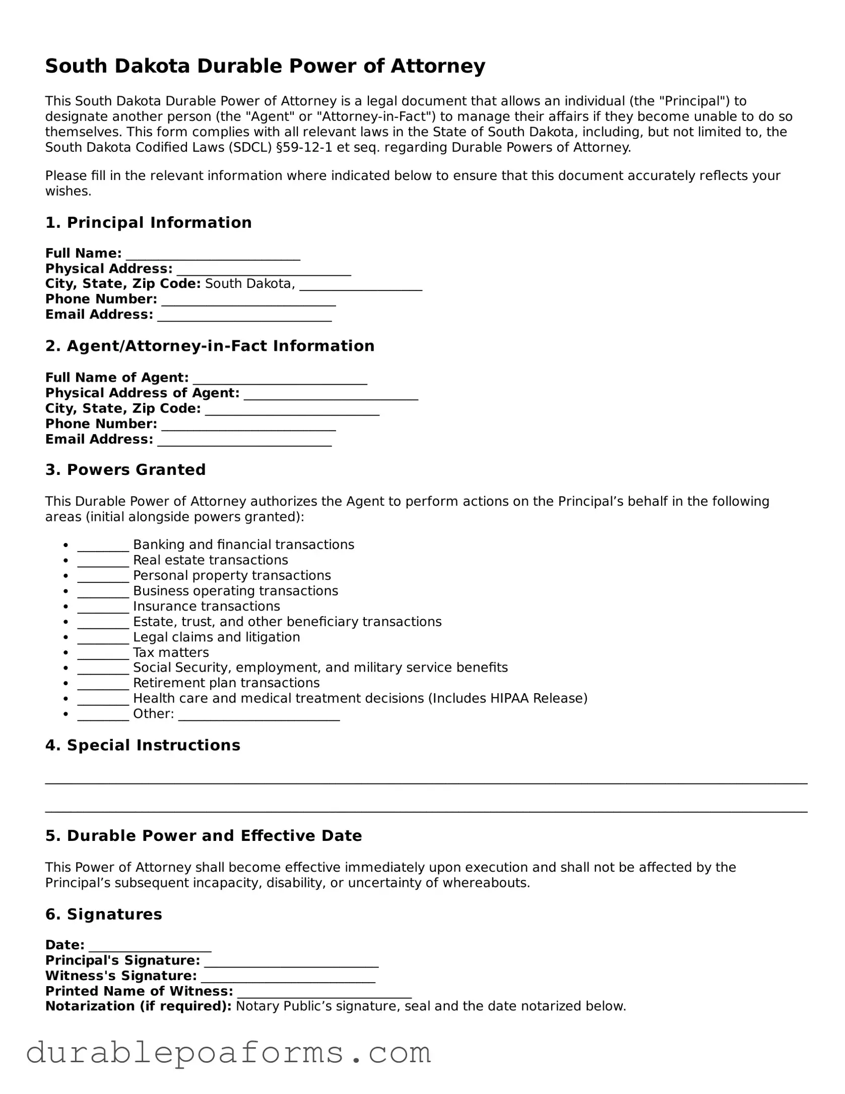 Attorney-Verified  Durable Power of Attorney Document for South Dakota