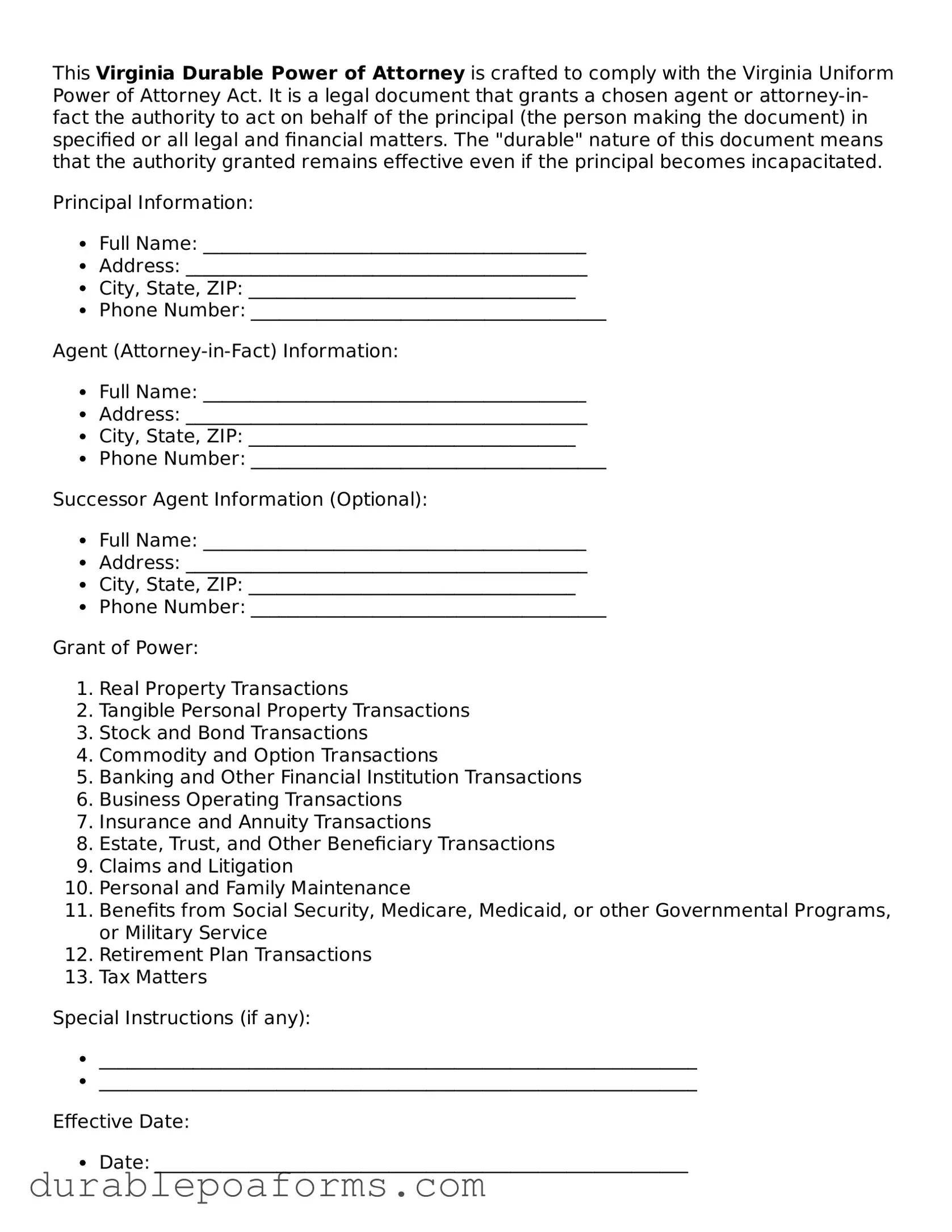 Attorney-Verified  Durable Power of Attorney Document for Virginia