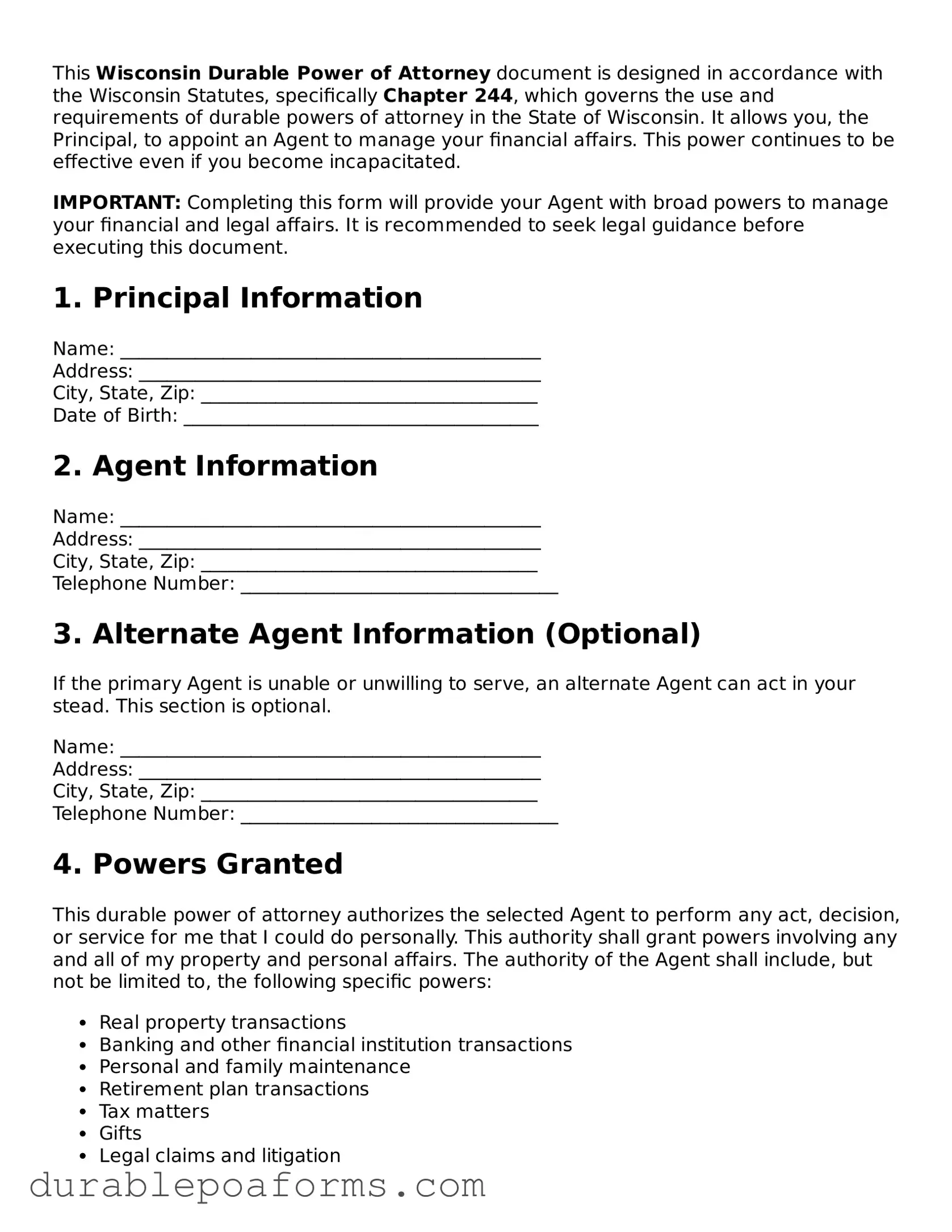Attorney-Verified  Durable Power of Attorney Document for Wisconsin